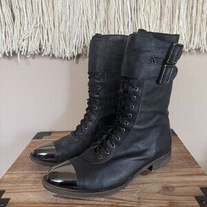Jeffrey Campbell X Free People Vega Black Metal Toe Cap Flat Combat Boot Size 8